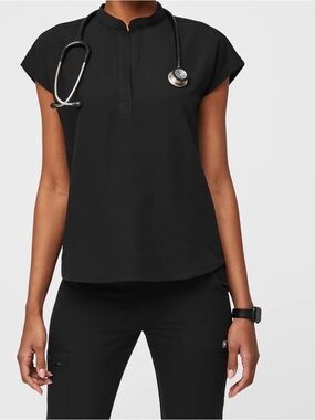 Figs Black Mandarin Collar Tunic Top
